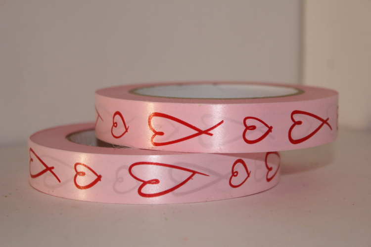 Лента Розовая с красными сердцами