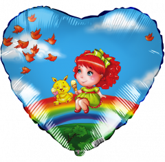 Шар Сердце, Девочка на радуге, Голубой (в упаковке)
